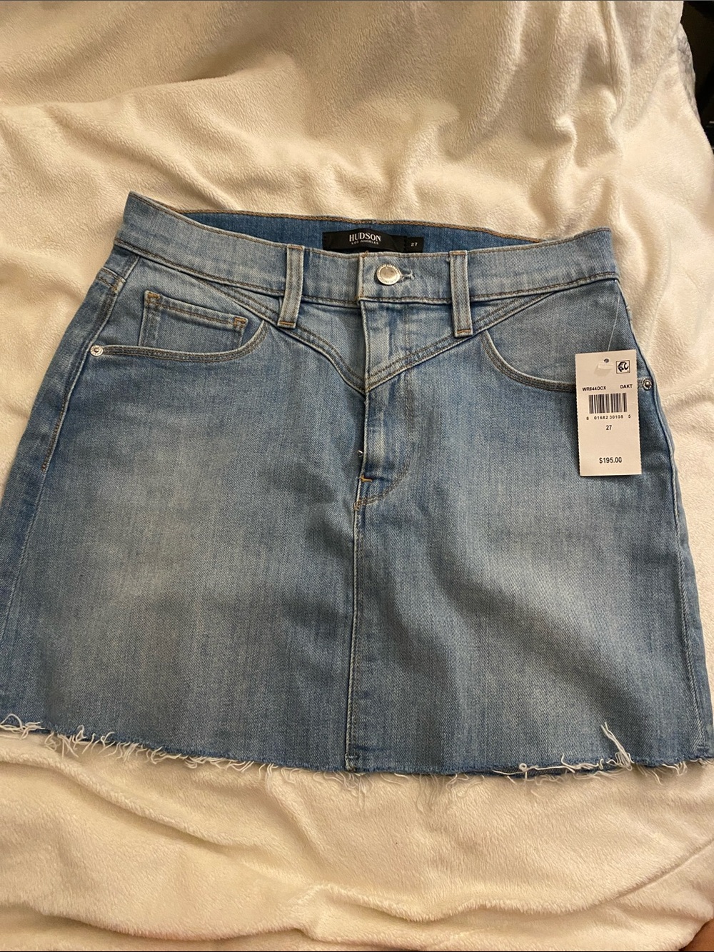 Hudson Jeans Light Wash Denim Mini Skirt with Frayed Hem